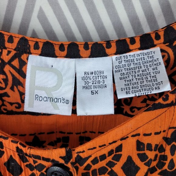 NEW Roamans Peasant Top Plus Size 5X boho Romantic Orange Blue Geometric Crinkle - Picture 5 of 5